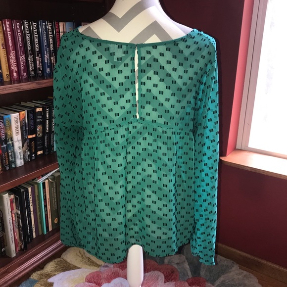 Merona Sheer Green Long Sleeve Blouse Size Large - Picture 5 of 6